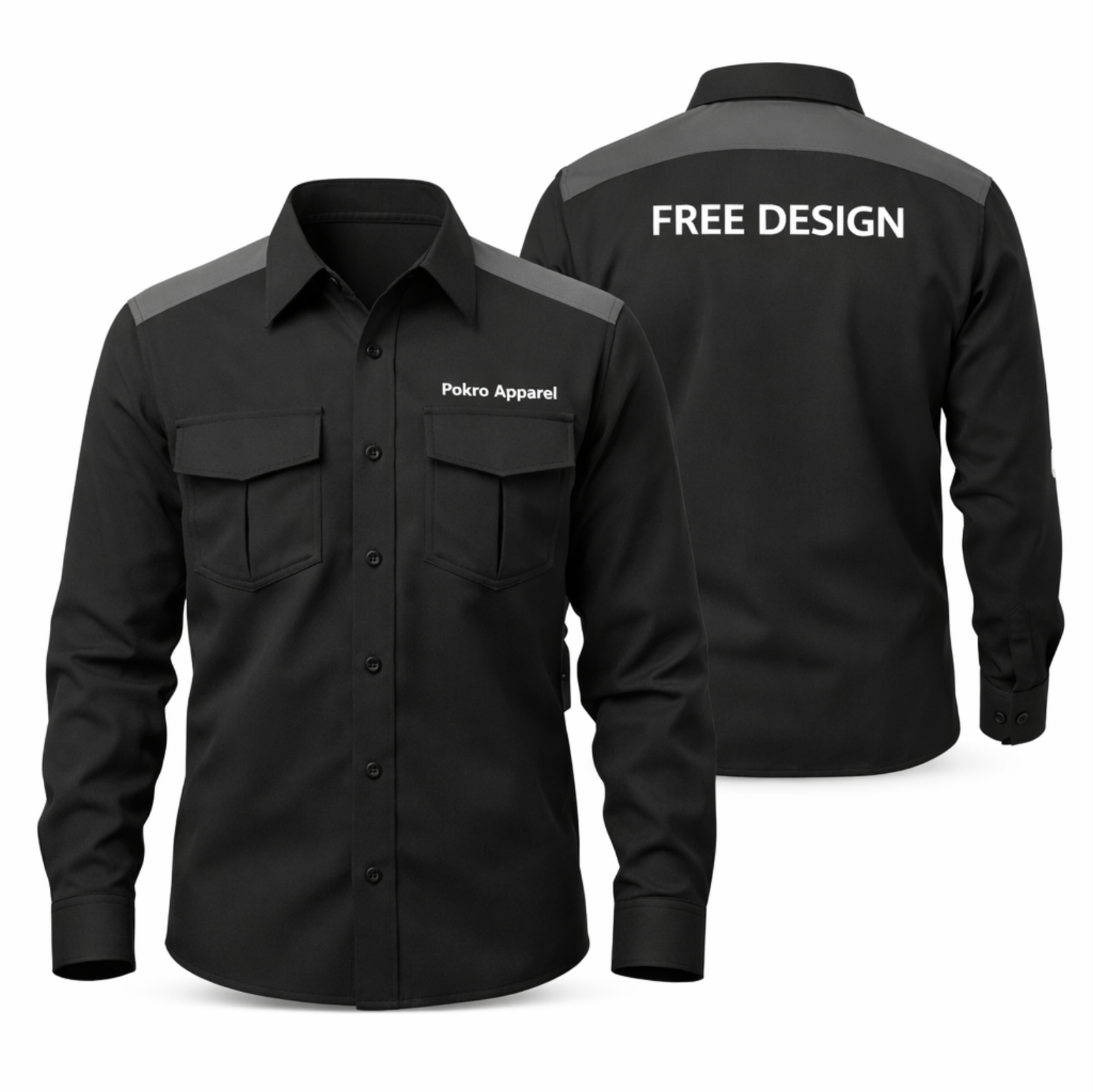 Konveksi kemeja PDL hitam kombinasi abu-abu lengan panjang custom bordir