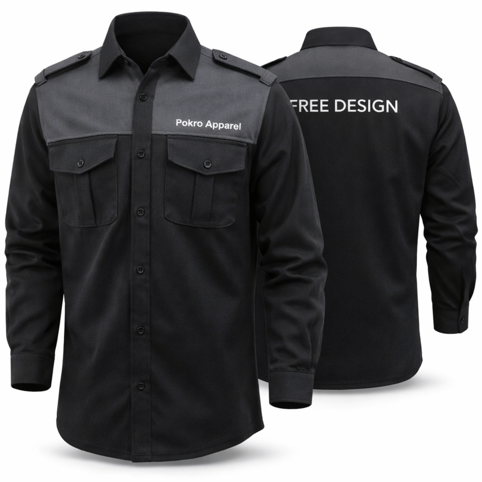 Konveksi kemeja PDL hitam kombinasi abu-abu lengan panjang custom bordir